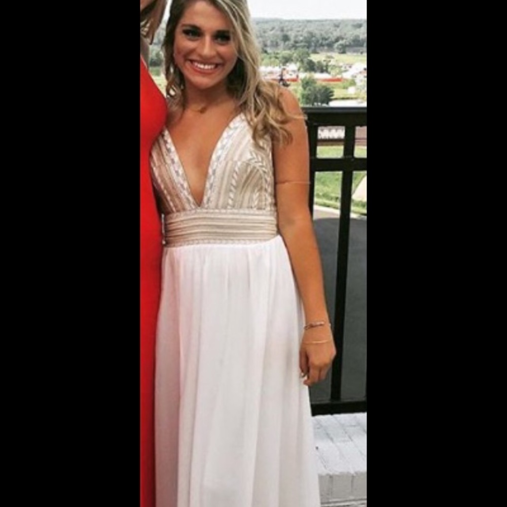 White and Gold Prom Dress